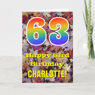 63誕生日、素朴紅葉、虹「63」 カード