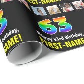 63誕生日: Rainbow "63";カスタム写真と名前 ラッピングペーパー (ロールコーナー)