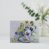 6300パンジーinティーカップ葉書 ポストカード (スタンド正面)