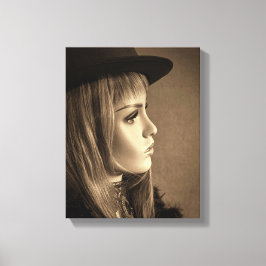 6332-2-Womanトップハットと羽 キャンバスプリント