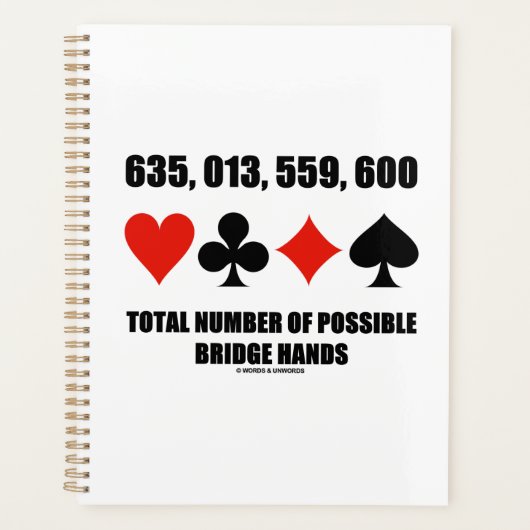 635,013,559,600可能な橋手の合計数 プランナー手帳 (正面)