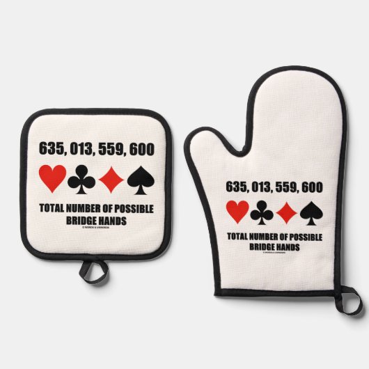 635,013,559,600可能な橋手の合計数 鍋つかみ&鍋敷きセット (正面)
