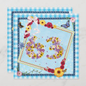 63rd誕生日パーティー招待の花、蝶 招待状 (正面/裏面)