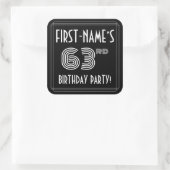 63rd誕生日パーティー:アールデコスタイルと名前をカスタムする スクエアシール (バッグ)