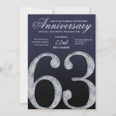 63rd Anniversary Diamond Silver Navy Blue Modern 招待状 (正面)