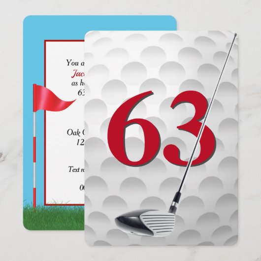63rd Birthday Golf Theme Party 招待状 (正面/裏面)