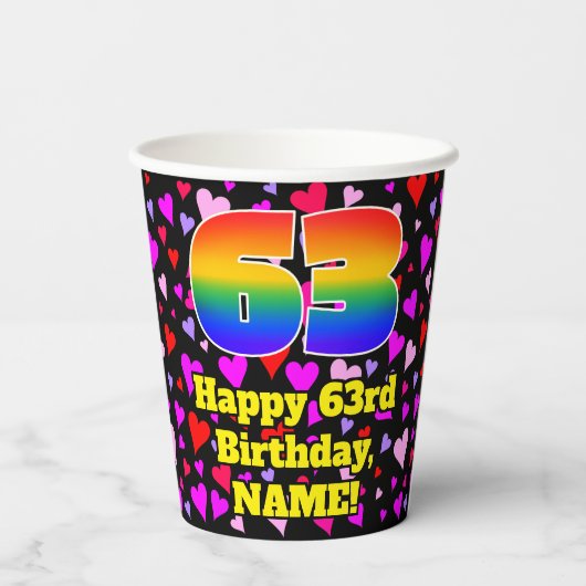 63rd Birthday: Loving Hearts Pattern, Rainbow 63 紙コップ (裏面)