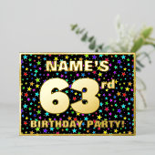 63rd Birthday Party —おもしろい、カラフルStars Pattern 箔招待状 (立ち正面)
