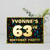 63rd Birthday Party —おもしろい、音楽カラフル記号 箔招待状 (立ち正面)
