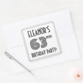 63rd Birthday Party:アールデコスタイル+名前をカスタムする スクエアシール (封筒)