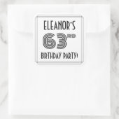 63rd Birthday Party:アールデコスタイル+名前をカスタムする スクエアシール (バッグ)