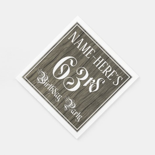 63rd Birthday Party — ファンシー Script, フェイク Wood Look スタンダードランチョンナプキン (角)