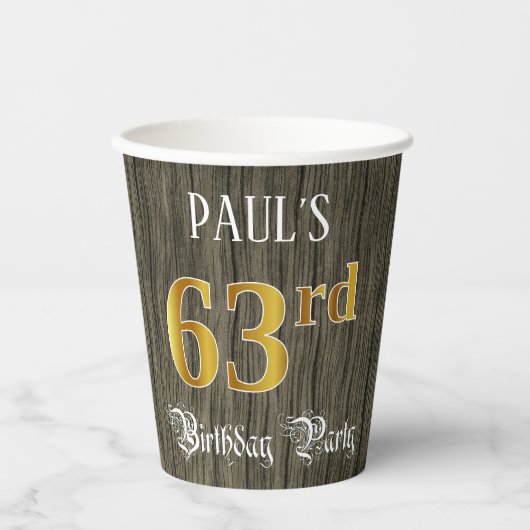 63rd Birthday Party —フェイク金ゴールド&ウッドフェイク・ルックス 紙コップ (正面)