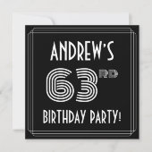63rd Birthday Party: Art Deco Style w/ Custom Name 招待状 (正面)