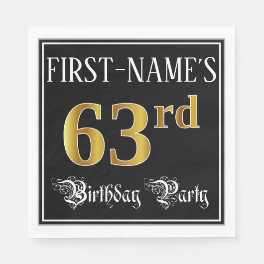 63rd Birthday Party — Fancy Script, Faux Gold Look スタンダードランチョンナプキン (正面)