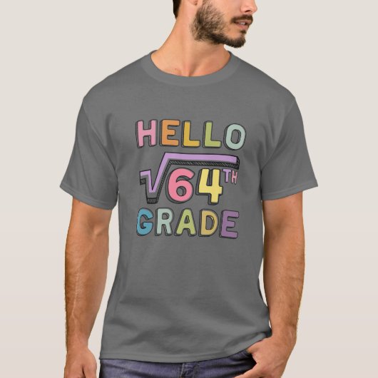 64のおもしろいMath BackのHello 8Th Grade平方根 Tシャツ (正面)
