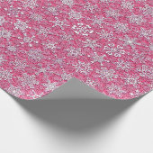 64スノーフレーク・グリッド上のバラピンクの吹雪 ラッピングペーパー (角)