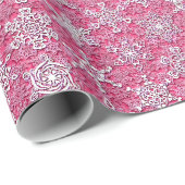 64スノーフレーク・グリッド上のバラピンクの吹雪 ラッピングペーパー (ロールコーナー)