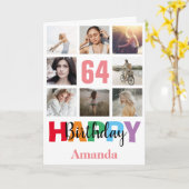 64ハッピーバースデーフォトコラージュモダンピンクカード カード (黄色い花)