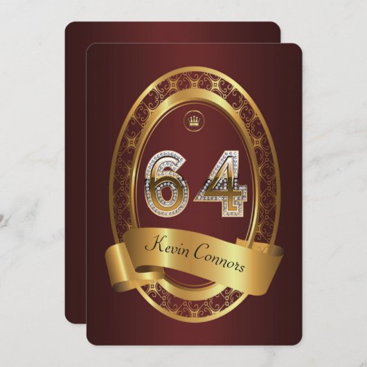 64歳の誕生日パーティーの女性と男性、エレガントな色 招待状 (正面/裏面)