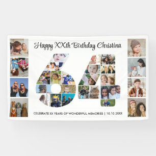 64歳の誕生日パーティーナンバー64フォトコラージュ 横断幕
