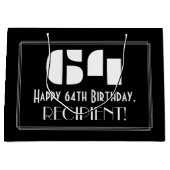 64歳の誕生日　～アールデコ調のデザイン　"64" + 名前 ラージペーパーバッグ (正面)