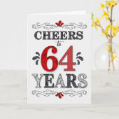 64番目の誕生日応援の赤い白い黒のパターン カード (黄色い花)