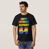 64番目の誕生日— はっきりした、おもしろい、レインボー64、名前をカスタムする Tシャツ (正面フル)