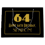 64番目の誕生日:インスパイアアールデコの「64」の外観と名前 ラージペーパーバッグ (正面)