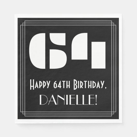 64番目の誕生日:インスパイアアールデコ検索"64" +名前 スタンダードランチョンナプキン (正面)