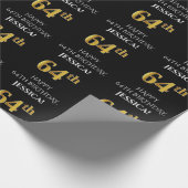 64番目の誕生日: エレガント、黒、フェイク金ゴールド ラッピングペーパー (角)