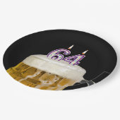 64誕生日ビールオンブラック紙プレート ペーパープレート (アングル)