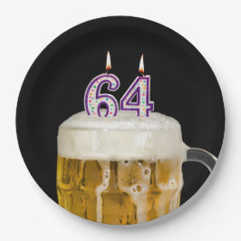 64誕生日ビールオンブラック紙プレート ペーパープレート