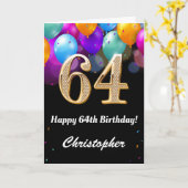 64誕生日ブラックと金ゴールドの吹きカラフル出 カード (黄色い花)