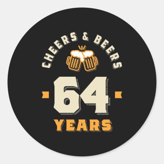 64誕生日応援とビール64年おもしろい ラウンドシール (正面)