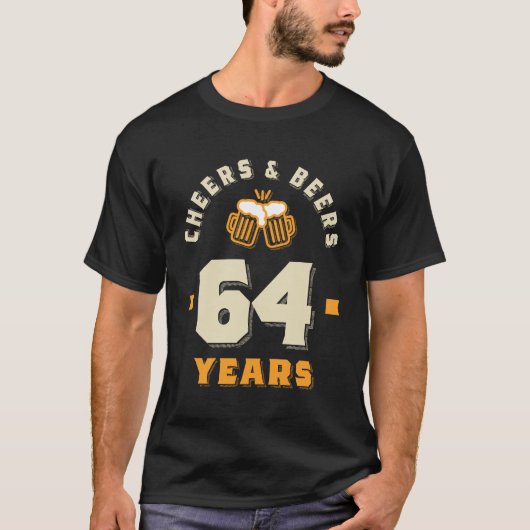 64誕生日応援とビール64年おもしろい Tシャツ (正面)