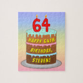 64誕生日:おもしろいケーキとキャンドル+名前をカスタムする ジグソーパズル (縦)
