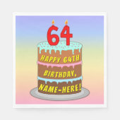 64誕生日:おもしろいケーキとキャンドル+名前をカスタムする スタンダードランチョンナプキン (正面)