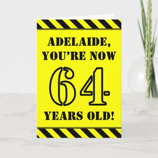 64誕生日:おもしろいステンシルスタイル文字、名前をカスタムする カード (正面)