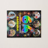 64誕生日:おもしろいレインボー#,名前をカスタムする+写真 ジグソーパズル (横)