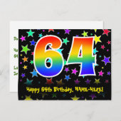 64誕生日:おもしろい星パターン，虹64，名前 ポストカード (正面/裏面)