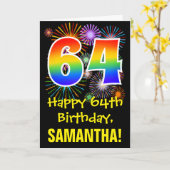 64誕生日:おもしろい花火パターン+虹64 カード (黄色い花)