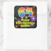 64誕生日:おもしろい花火ルック、虹# 64 スクエアシール (バッグ)