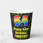 64誕生日:おもしろい音符パターン、レインボー64 紙コップ (正面)