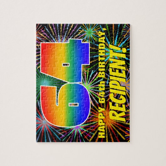 64誕生日:おもしろい、お祝カラフルい花火 ジグソーパズル (縦)