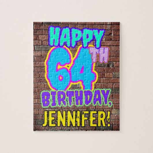 64誕生日~おもしろい、アーバングラフィティインスパイアルック ジグソーパズル (縦)