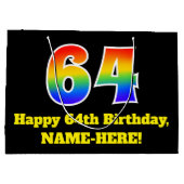 64誕生日～おもしろい, カラフル, 鮮やか, Rainbow 64 ラージペーパーバッグ (裏面)