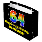 64誕生日～おもしろい, カラフル, 鮮やか, Rainbow 64 ラージペーパーバッグ (裏面アングル)