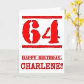 64誕生日:おもしろい、赤ゴムスタンプルックインスパイアス カード (黄色い花)