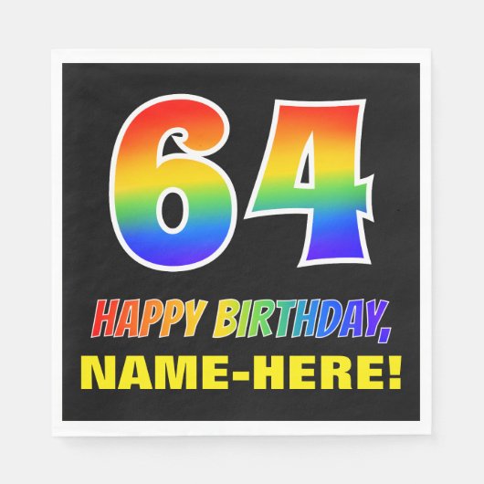 64誕生日:はっきりした,おもしろい,シンプル虹, 64 スタンダードランチョンナプキン (正面)